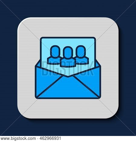 Filled Outline Project Team Base Icon Isolated On Blue Background. Business Analysis And Planning, C
