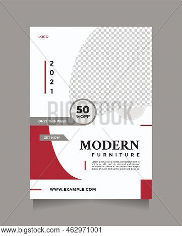 Creative Idea Modern Furniture Promotion Design. Red White Design Flyer And Brochure Vector With A P
