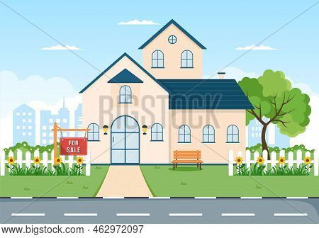 Land Broker Template Hand Drawn Cartoon Flat Illustration With Bridging Investors Or Buyers And Sell