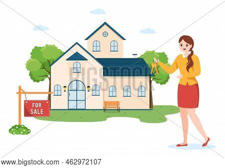 Land Broker Template Hand Drawn Cartoon Flat Illustration With Bridging Investors Or Buyers And Sell