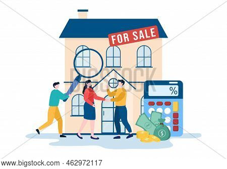 Land Broker Template Hand Drawn Cartoon Flat Illustration With Bridging Investors Or Buyers And Sell