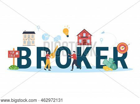 Land Broker Template Hand Drawn Cartoon Flat Illustration With Bridging Investors Or Buyers And Sell