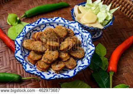 Notrhern Thai Spicy Sausage On The Porcelain Product.