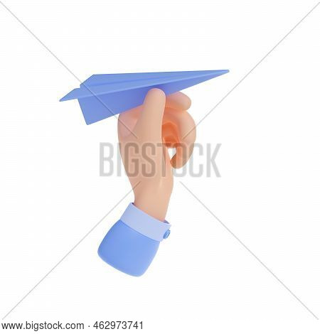 3d Render Hand Throwing Paper Plane. Business Concept Of Successful Strategic Planning And Leadershi