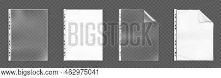 Plastic Punched Pockets, Empty Folders With Folded Corner And Holes, Bags With White Blank Sheets Is