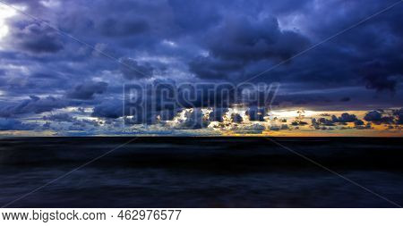 Sunset Over Baltic Sea In Lubiatowo, Pomerania, Poland