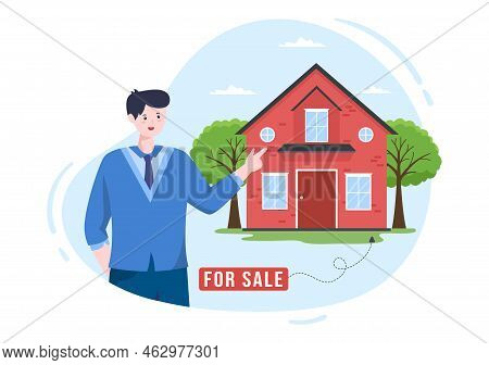 Land Broker Template Hand Drawn Cartoon Flat Illustration With Bridging Investors Or Buyers And Sell