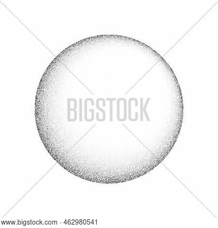 Grain Circle Gradient. Stippled Round Shape. Radial Stochastic Dotwork Texture. Random Grunge Noise 