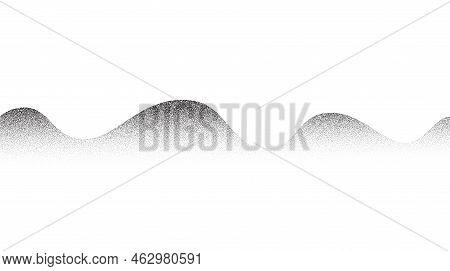 Grain Wave Background. Stippled Texture Hills. Abstract Landscape In Dotwork Style. Black Noise And 