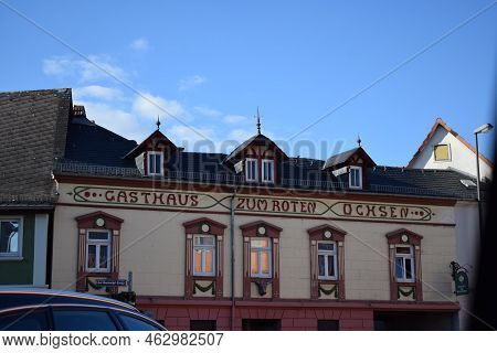 Erbach, Germany - 09 30 2022: Old Restaurant Building In A Small Town