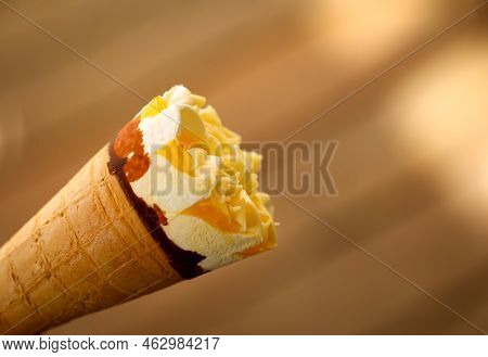 Close Up Of An Ice Cream Cone, A Waffle Ice Cream Cone.