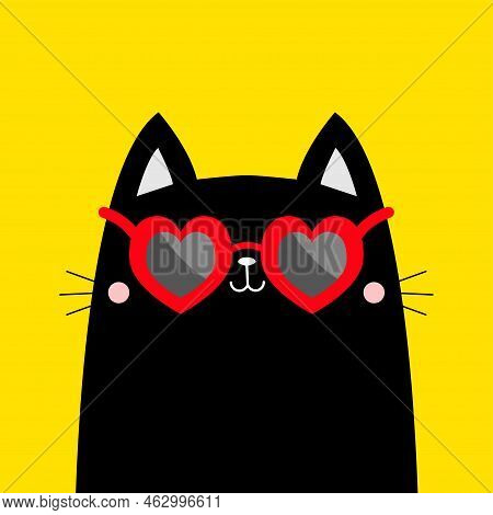 Cat Wearing Red Heart Shape Sunglasses Eyeglasses. Funny Sunglass. Black Lenses, Red Frame. Cute Car