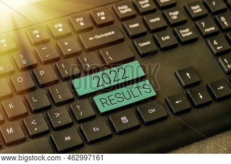 Handwriting Text 2022 Results. Word For Any Outcome Of An Action Or Event That Happens In The Year 2