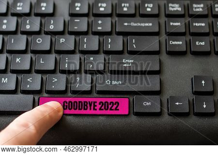 Hand Writing Sign Goodbye 2023. Word For Merry Christmas Greeting People For New Year Happy Holidays