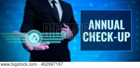 Sign Displaying Annual Check Up. Business Overview Yearly Evaluation And Examination Of Person's Hea