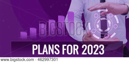 Conceptual Caption Plans For 2023. Word Written On An Intention Or Decision About What One Is Going
