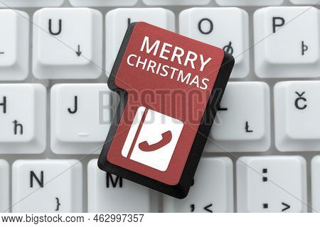 Conceptual Display Merry Christmas. Word Written On Annual Tradition To Celebrate The Birth Of Jesus