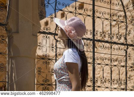 Young Woman Enjoying The Castle Of Beni Mellal, Also Known As The Kasbah Of Beni Mellal Which Is A F