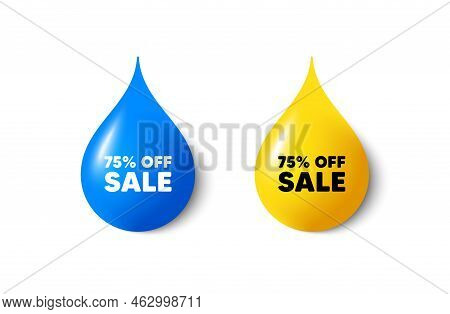 Paint Drop 3d Icons. Sale 75 Percent Off Discount. Promotion Price Offer Sign. Retail Badge Symbol. 