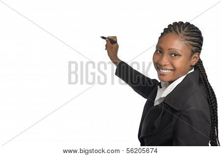African Business Woman Writing In Free Copy Spave