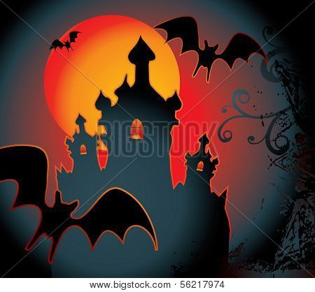 halloween illustration with full orange moon