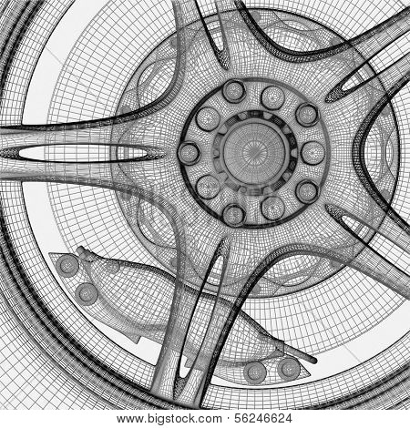 computer drawing of car wheel