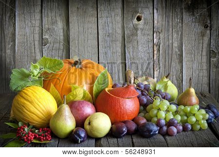Fruits and vegetables with pumpkins