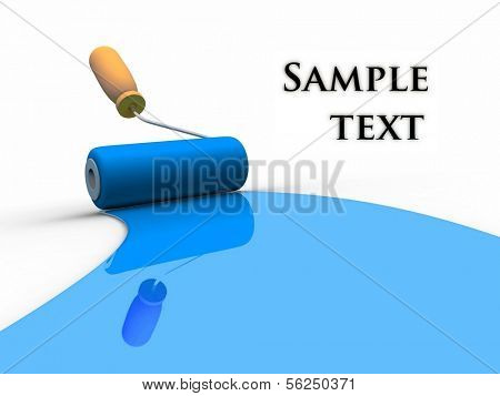 Paint roller and red paint stripe. 3d illustration