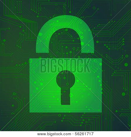 Padlock circuit over green background vector