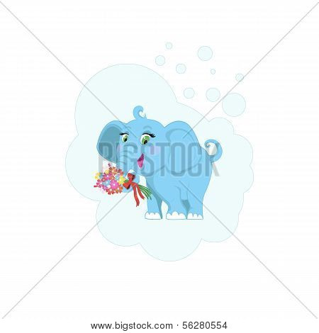 Baby elephant with flowers. Vector illustration.
