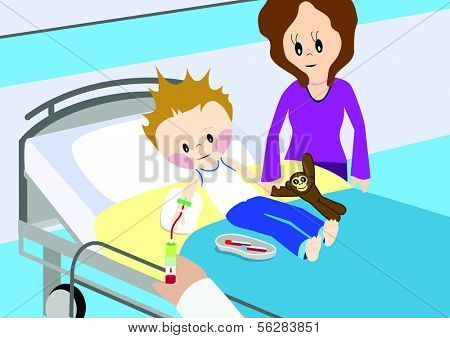 Illustration of taking a blood sample from a child. All vector objects and details are isolated and grouped. This illustration is a part of a story about a child in hospital.