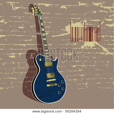 vector illustration with guitar in grunge style.