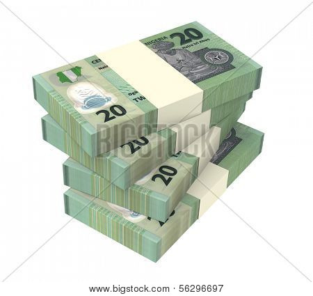 Nigerian nairas isolated on white background. Computer generated 3D photo rendering.