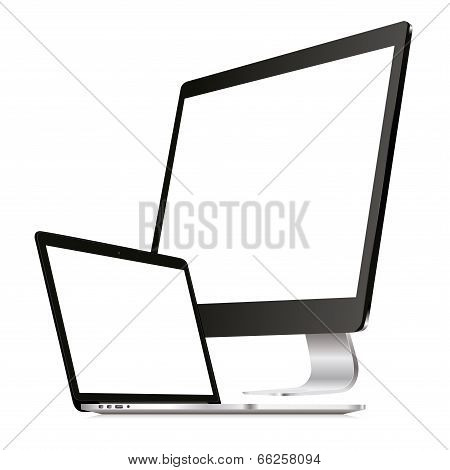 vector realistic modern monitor and laptop