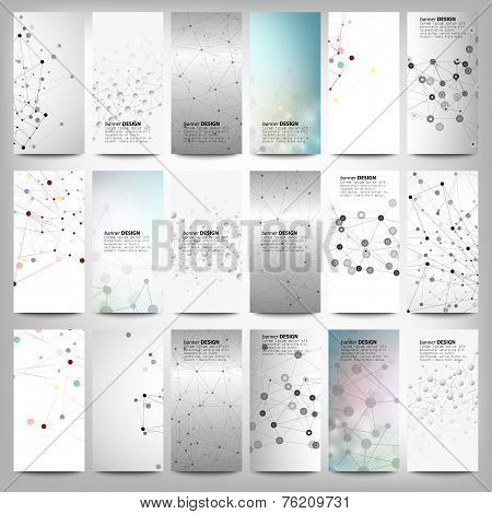 Big banners set, science backgrounds, molecule and communication backgrounds. Conceptual vector desi