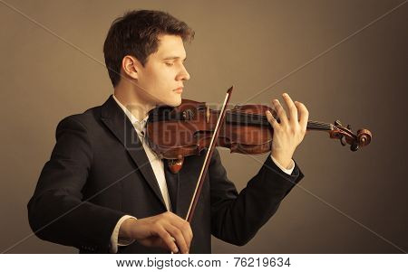 Man Violinist Playing Violin. Classical Music Art