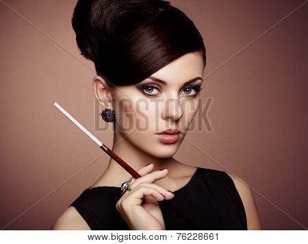 Portrait Of Beautiful Sensual Woman With Elegant Hairstyle