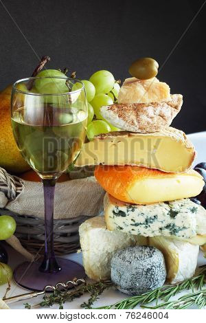 Cheese, Wine And Fruits