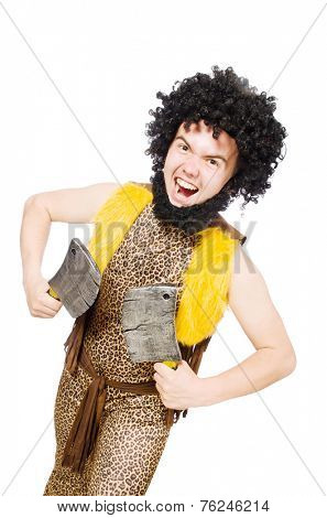 Savage man isolated on white