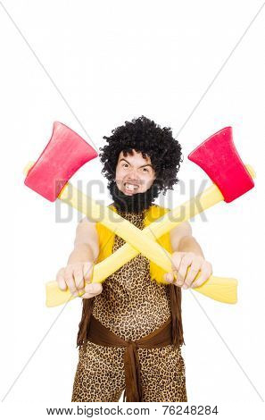 Savage man isolated on white