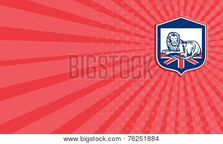 Business Card Lion Lying British Flag Shield Retro