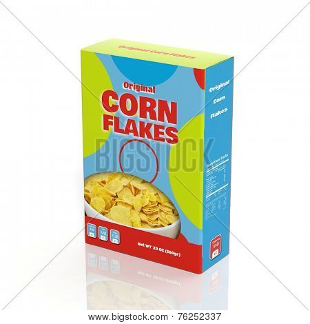 3D Corn Flakes paper package isolated on white