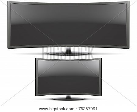 Set Frontal view of curved widescreen led or lcd tv monitor