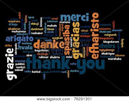 Concept or conceptual abstract thank you word cloud in different languages or multilingual for education or Thanksgiving Day