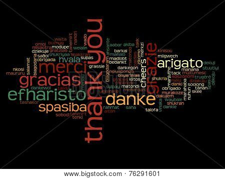 Concept or conceptual abstract thank you word cloud in different languages or multilingual for education or Thanksgiving Day