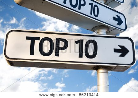 Top 10 direction sign on sky background