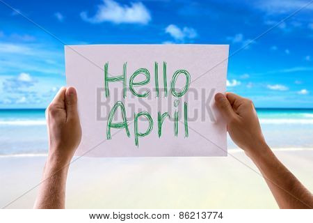 Hello April card with beach background