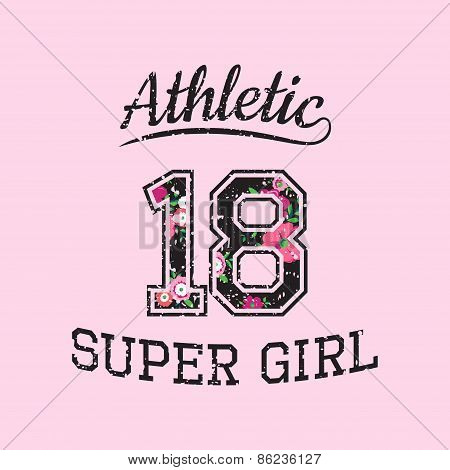 Vector Print Athletic Super Girl For Typography
