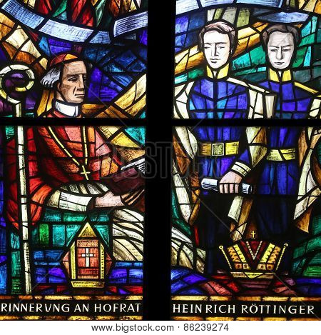 VIENNA, AUSTRIA - OCTOBER 11: Stained glass in Votiv Kirche (The Votive Church). It is a neo-Gothic church located on the Ringstrabe in Vienna, Austria on October 11, 2014
