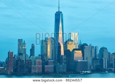 New York City Manhattan skyline over Hudson River viewed from New Jersey